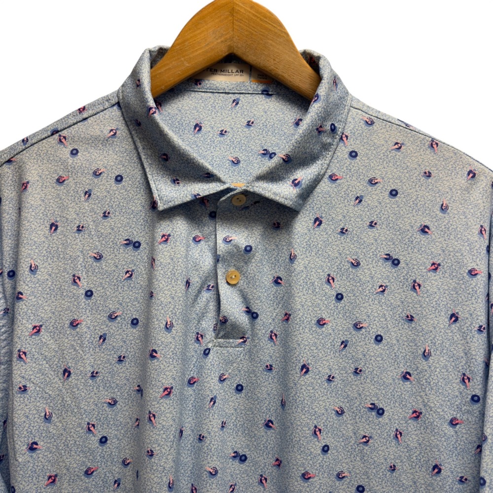 Peter Millar Featherweight Mens Large Blue Swimmers Floaties UPF 50+ Golf Polo